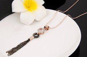 E.a@market Fashion Roses Tassel Long Necklace Sweater Chain for Women (Rose Gold) N7