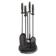 5 Pc Matte Black Wood Stove Tool Set w Round Base