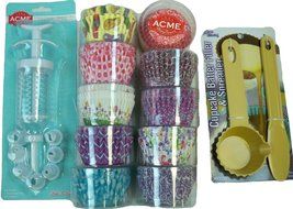 Bundle-12 Items: Cupcake Baking Set Including 10 liner designs and 2 tools N2