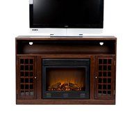 Asian Inspired Media Console with Electric Fireplace and Glass Cabinet Doors - Narita