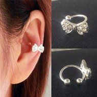 Fashion 1pc Bowknot Bow Rhinestone Crystal Lady Ear Cuff Earring Clip on New N2