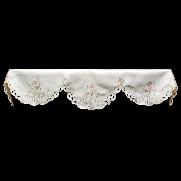 19" X 90" Wide Fireplace Mantel Scarf with Purple Tulips and Cut Work