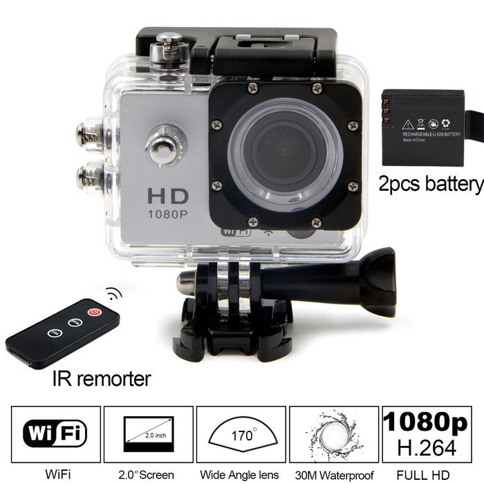 Besteye 2.0" Full HD 12MP Sports Action Camera WIFI 1080P with 170&deg;A+ Wide Angle 30M Waterproof IR Remote White... N5