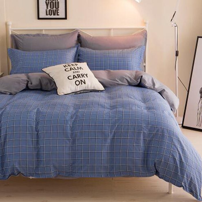 Yaheeda 4 Pcs Duvet Cover Quilt Cover Bedding Set bed Sheet Set,Blue Grid,1.8m/6ft N3