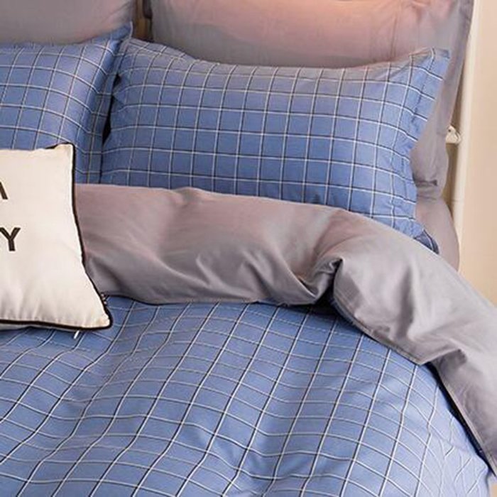 Yaheeda 4 Pcs Duvet Cover Quilt Cover Bedding Set bed Sheet Set,Blue Grid,1.8m/6ft N4
