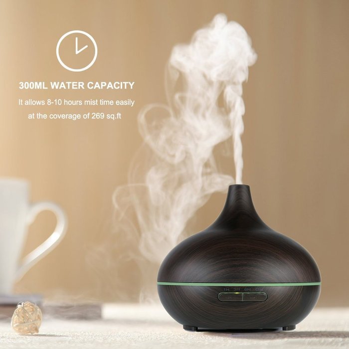 SMALI 300ml Aromatherapy Essential Oil Diffuser, Wood Grain, 7 Colors Changing LED Night Light for Office Home...