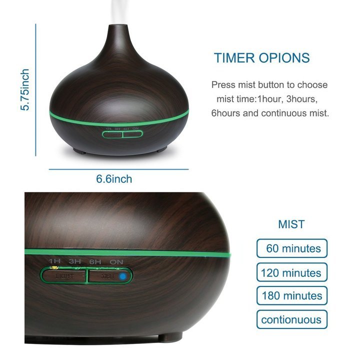 SMALI 300ml Aromatherapy Essential Oil Diffuser, Wood Grain, 7 Colors Changing LED Night Light for Office Home... N2