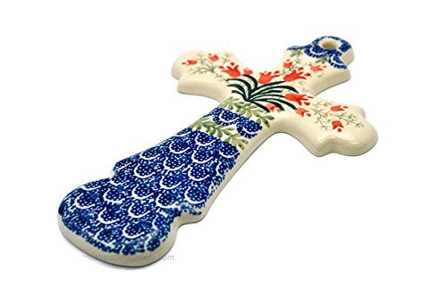 Polish Pottery Cross - 7 3/4" - Crimson Bells
