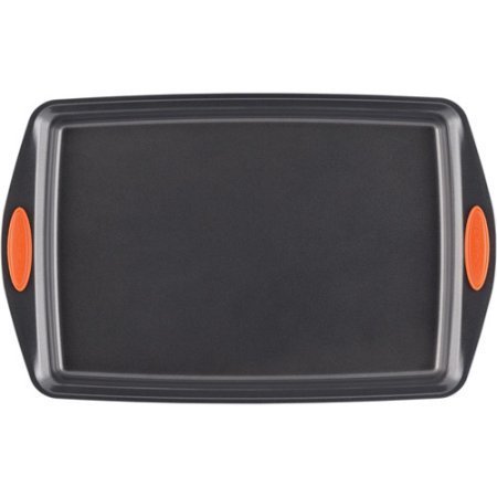 Nonstick Bakeware 3-Piece Oven Lovin&rsquo; Cookie Pan Set, Gray with Orange Silicone Grips N3