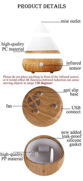 HOMY USB Mini Aroma Diffuser Infrared Sensor Hi-tech Touch Screen Travel Size Portable Humidifier for Car,PC,Office... N10