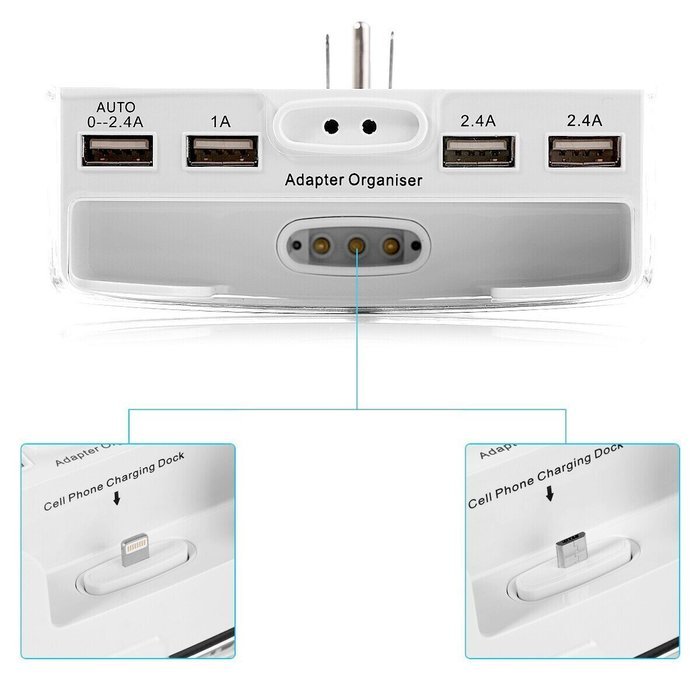 BESTEK 6-Outlet Upgraded Wall-Mount Surge Protector with 5.2A 4 USB Charging Station and Phone Charging Dock N2