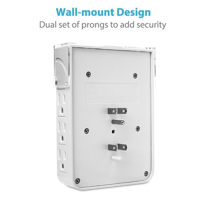 BESTEK 6-Outlet Upgraded Wall-Mount Surge Protector with 5.2A 4 USB Charging Station and Phone Charging Dock N3