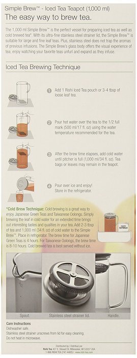 Rishi Tea Simple Brew Iced Tea Teapot 34.0 Ounces (1000ml) N2