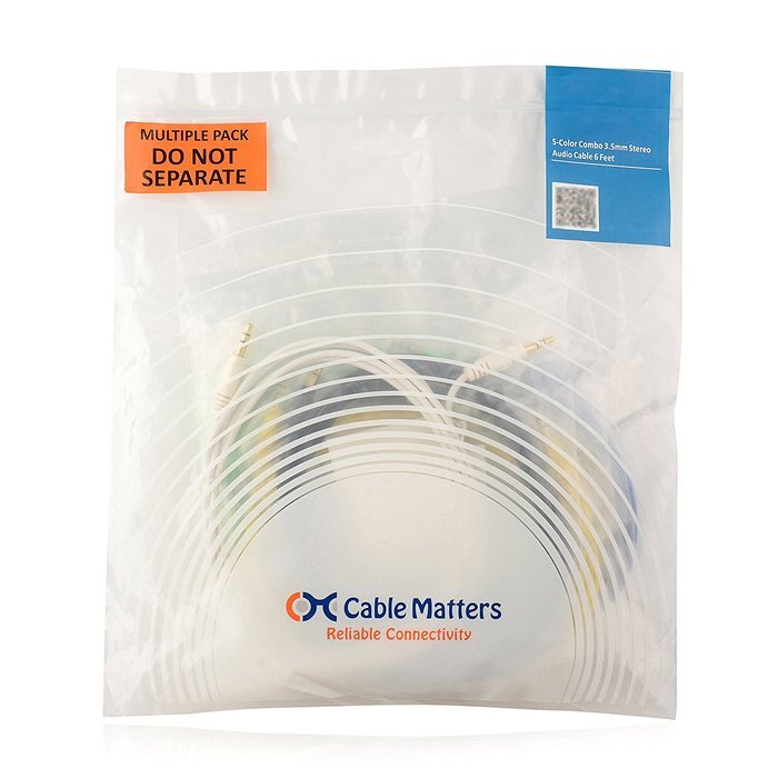 Cable Matters 5-Color Combo 3.5mm Stereo Audio Cable 6 Feet