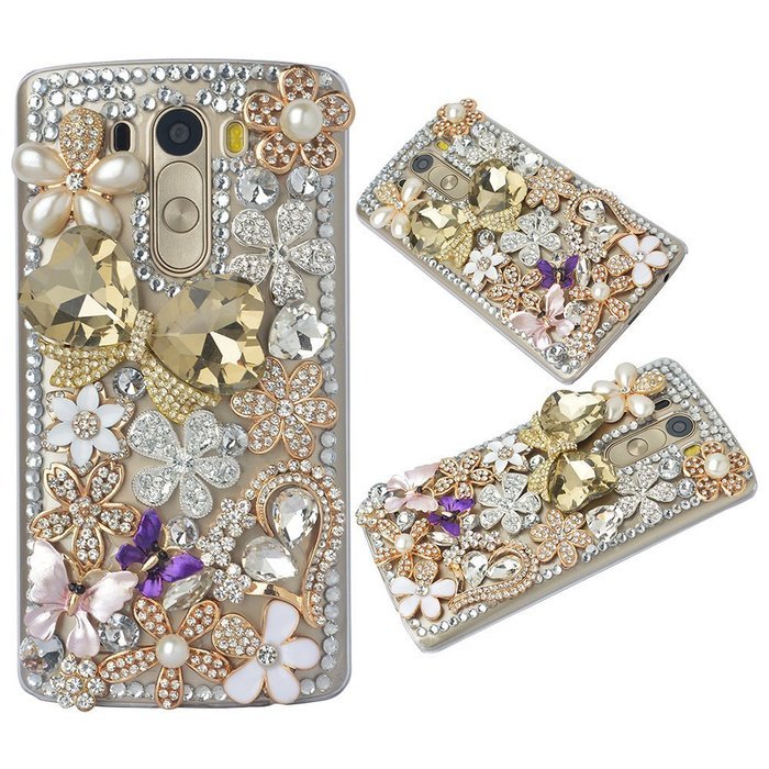 Spritech(TM) Bling Phone Case For LG G3 mini,3D Handmade Purple Crystal Silver Flower Pendant Accessary Design... N24