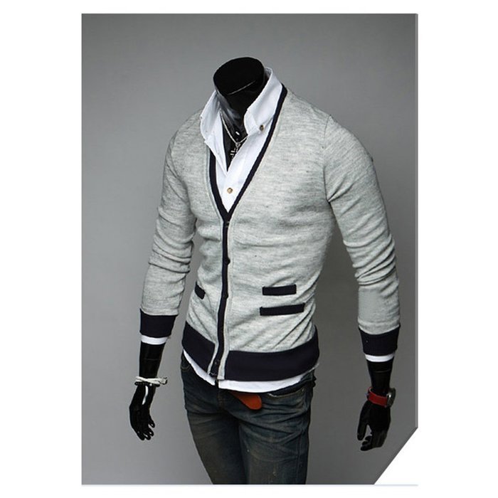 Yaheeda Men's Autumn Casual Long Sleeve Slim Fit Knitted Shawl Collar V-Neck Cardigan N6