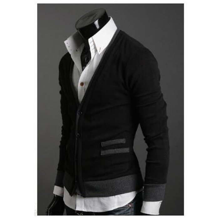 Yaheeda Men's Autumn Casual Long Sleeve Slim Fit Knitted Shawl Collar V-Neck Cardigan N7