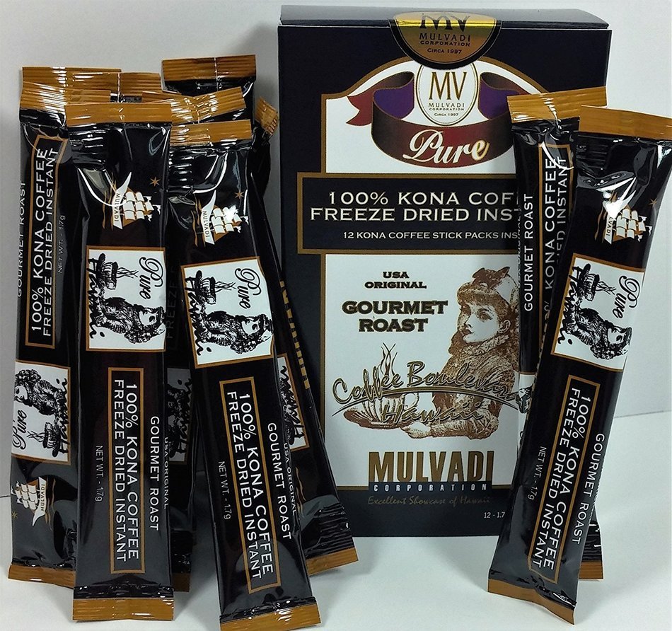 100% Kona Coffee Freeze Dried Instant (12 Individual 1.7g Stick Packs) N2