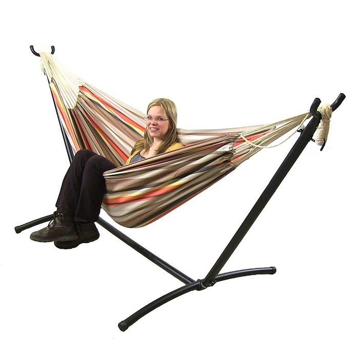 Sunnydaze Premium 100 % Natural Tightly Woven Cotton Double Brazilian Hammock and Stand Set, Ocean View, 400 Pound... N24