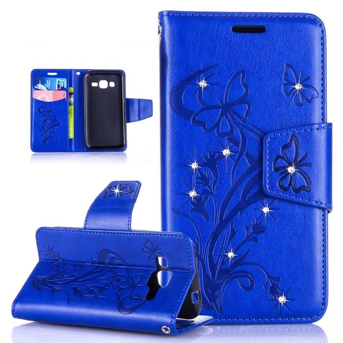 Galaxy Core Prime Case,ikasus Glitter Diamond Embossing Flowers Lily Butterfly PU Leather Flip Wallet Pouch Stand... N9
