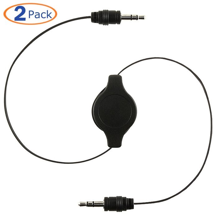 Conwork 2-Pack Auxiliary Retractable 3.5mm Male to Male Stereo Audio Extension Cable Cord (1 Black + 1 White) N3