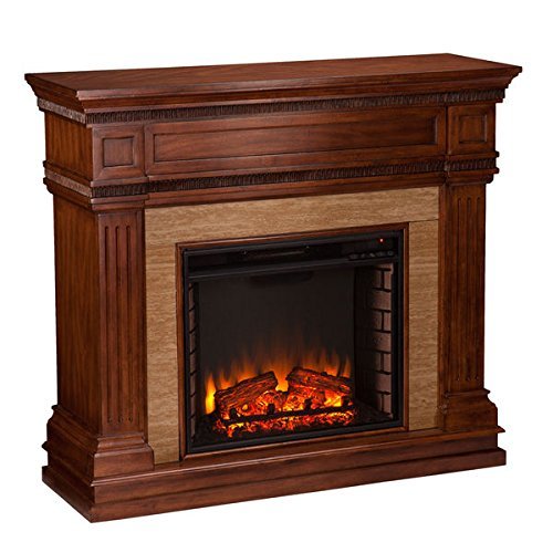 Upton Home Bowen Oak Saddle Stone Look Electric Fireplace N4
