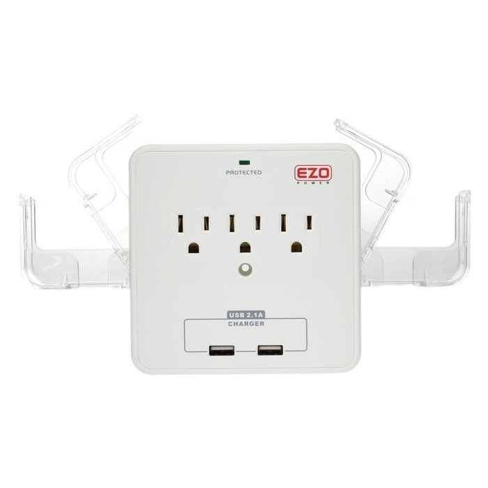 EZOPower UL Certified Wall Mount Power Surge Protector with 3 AC Outlet Plug + 2 USB Charger Ports (2.1A) + Holder N3