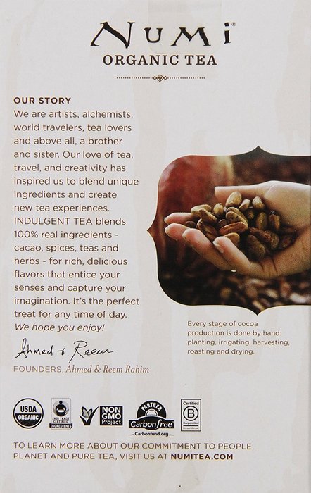 Numi Organic Indulgent Tea, Chocolate Rooibos, Caffeine Free Herbal Teasan, 12 Count Tea Bags (Pack of 3) N19