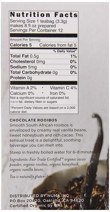 Numi Organic Indulgent Tea, Chocolate Rooibos, Caffeine Free Herbal Teasan, 12 Count Tea Bags (Pack of 3) N21