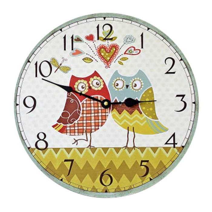 MuLuo 14inch Home Digital Wall Clocks Owl Printing Living Room Quartz Round Wood Watches F N6