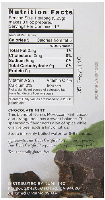 Numi Organic Indulgent Tea, Chocolate Rooibos, Caffeine Free Herbal Teasan, 12 Count Tea Bags (Pack of 3) N27