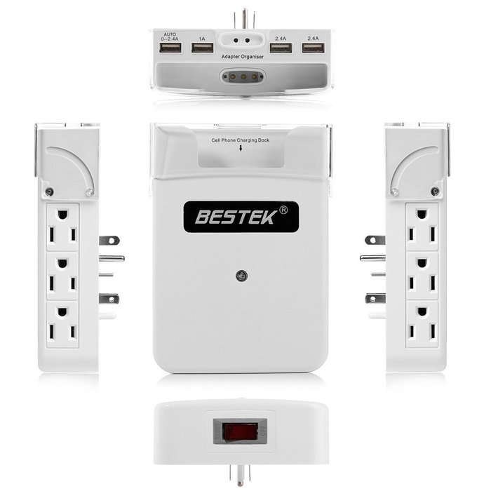BESTEK 6-Outlet Upgraded Wall-Mount Surge Protector with 5.2A 4 USB Charging Station and Phone Charging Dock N4