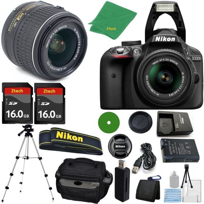 Nikon D3300 Digital SLR - International Version (No Warranty), 18-55mm f/3.5-5.6 DX VR, 2pcs 16GB ZeeTech Memory...