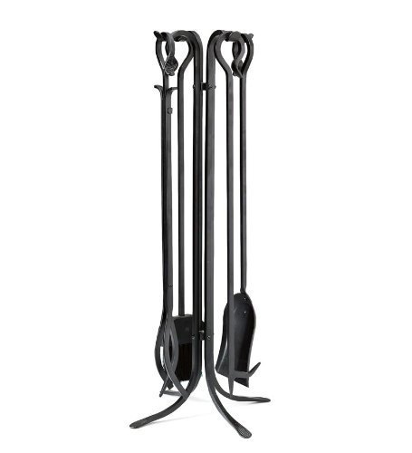 Hand-Forged Fireplace Tall Tool Set, in Black