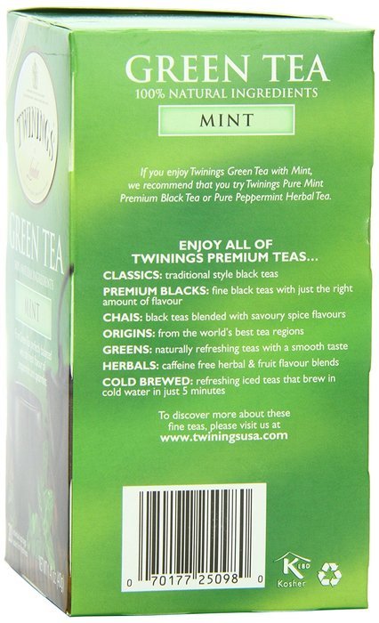 Twinings Green Tea, Mint, 20 Count Bagged Tea (6 Pack) N7