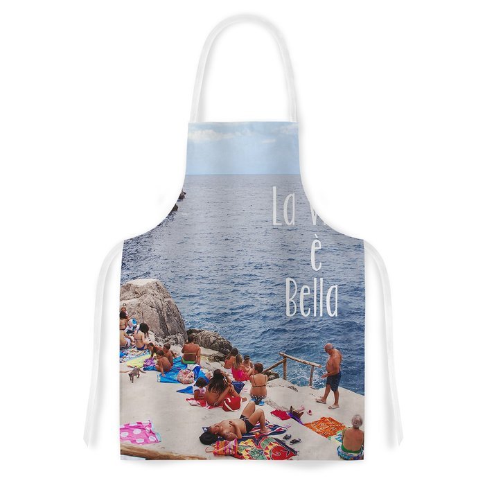 KESS InHouse Nastasia Cook "La Vita e Bella" Coastal Typography Artistic Apron, 31 by 35.75", Multicolor
