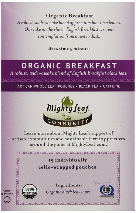 Mighty Leaf Black Tea, Organic Breakfast, 15 Pouches (Pack of 3) N9