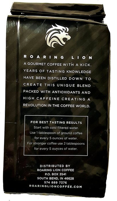 Ethiopian Yirgacheffe Dark French Roast, High Caffeine Blend - Roaring Lion (1lb. Ground Coffee) Perfect Blend... N2