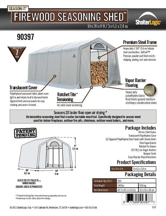 ShelterLogic 90397 5.5-Ounce Seasoning Shed with Clear PE Cover, 10 by 20 by 8-Feet N4