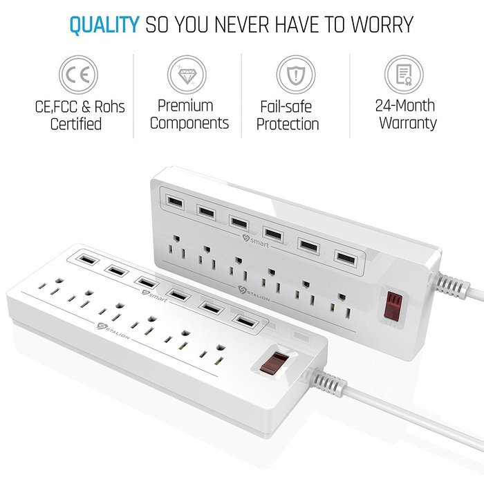 Stalion Surge Protector Power Strip Socket 900 Joule with 6-USB Charging Ports & 6-Outlets Universal for Home... N7