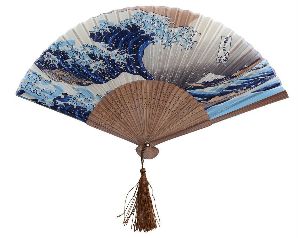 BIGOCT 265B Japanese Handheld Butterfly Silk Handheld Folding Fan, Light Blue, One Size N4
