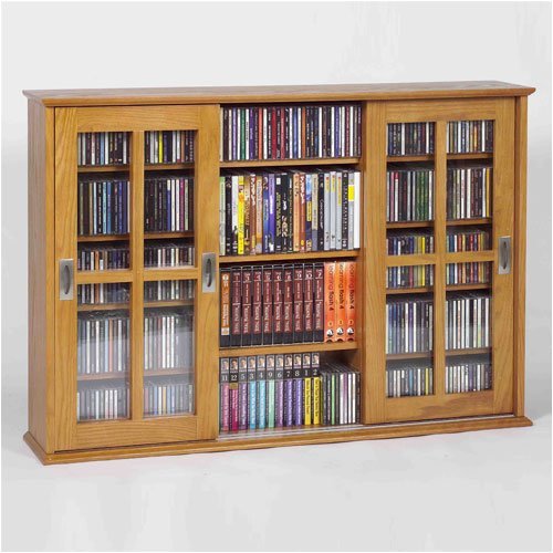 Leslie Dame MS-525 Wall Mounted Sliding Door Mission Style Media Storage Cabinet, Oak