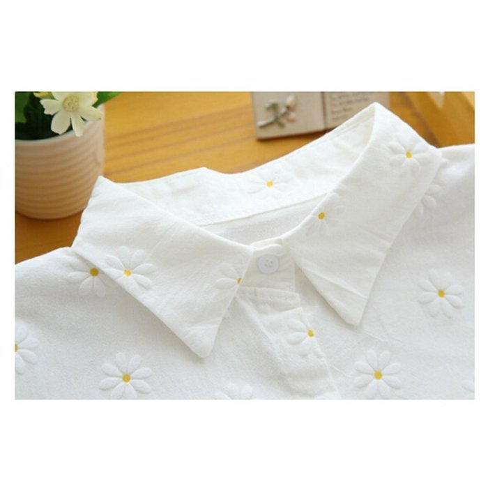 KAKA(TM) Girl Women Spring Autumn Long Sleeve Blouses Printing Flower Shirt White M N13