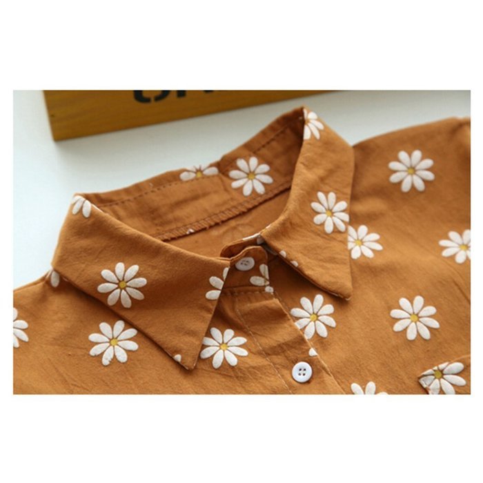KAKA(TM) Girl Women Spring Autumn Long Sleeve Blouses Printing Flower Shirt White M N16