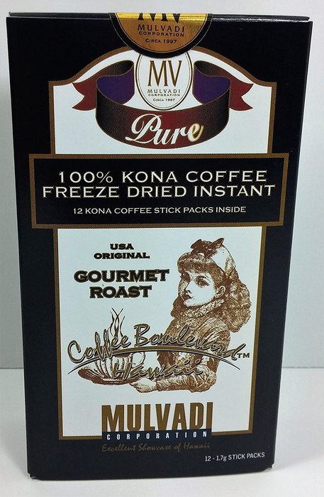 100% Kona Coffee Freeze Dried Instant (12 Individual 1.7g Stick Packs) N4