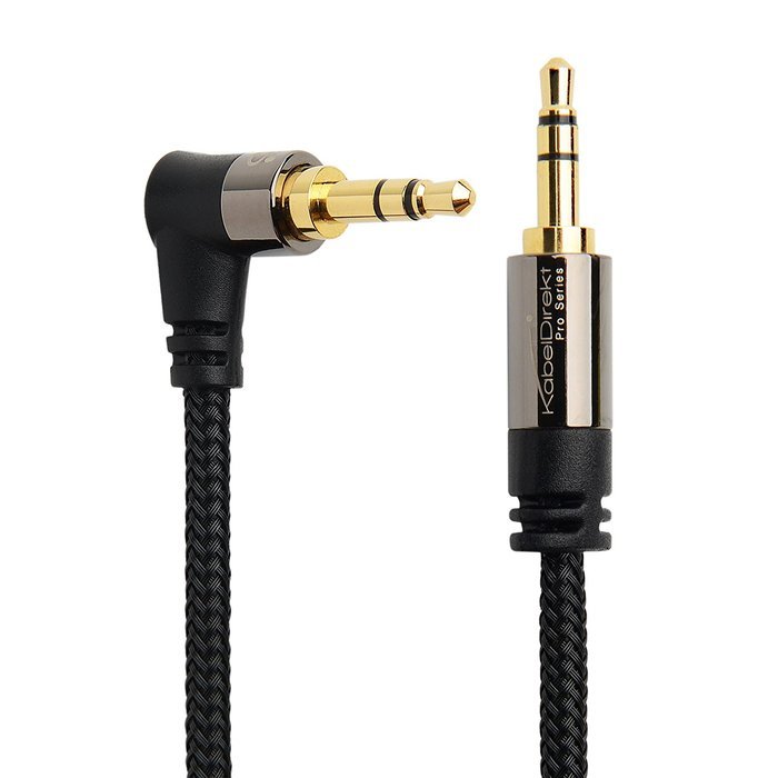 KabelDirekt 20 feet 3.5mm to 3.5mm Stereo / Audio Cable, nylon-braided, with a 90 degree connector &ndash; PRO Series