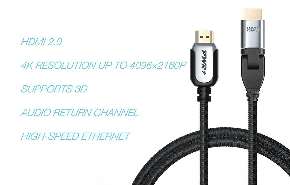 Pwr+ 100 Ft Max Length 4K HDMI Cable 2.0 with 90 Degree Adapter for PS3 PS4 Xbox 360 Apple-TV Laptop Projector... N5