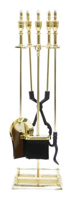 Minuteman International 5 Piece Polished Brass Urn Handle Fireplace Tool Set