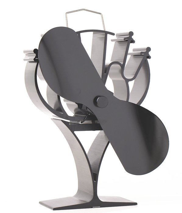 New designed 2 Blades Heat Powered Stove Fan for Wood / Log Burner/Fireplace - Eco Friendly(Black) N2