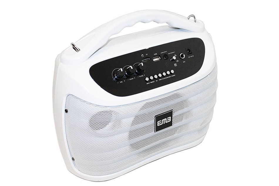 EMB PKX5BT - Color WHITE - 30W Portable Professional Rechargeable Boom Box Speaker Built-in BLUETOOTH/SD/MMC/USB...